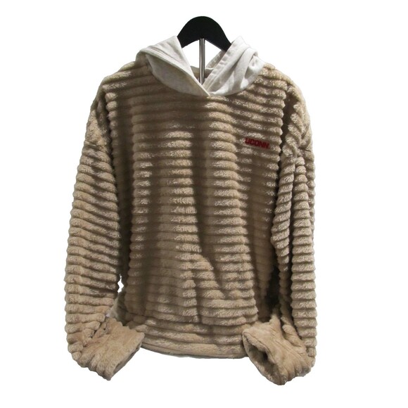 UConn Hoodie XL Pre-Owned Beige Ribbed Fleece Pullover Embroidered Logo - Picture 3 of 8